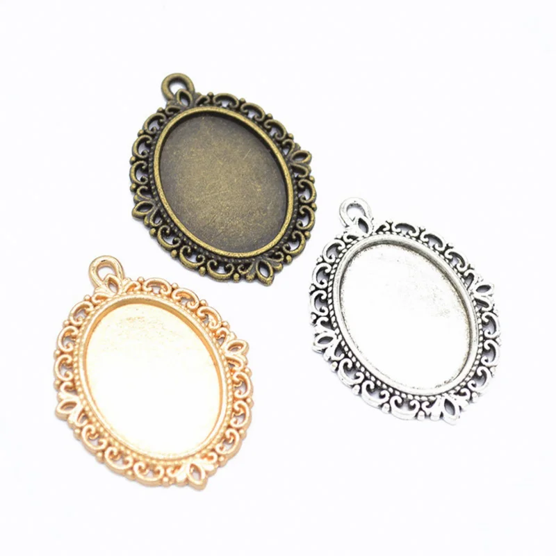 

REGELIN 10pcs/lot 18x25mm Oval Pendant Blank Settings Cabochons Bases Bezel Trays Fit Cabochon Cameo DIY Necklace Jewelry Making