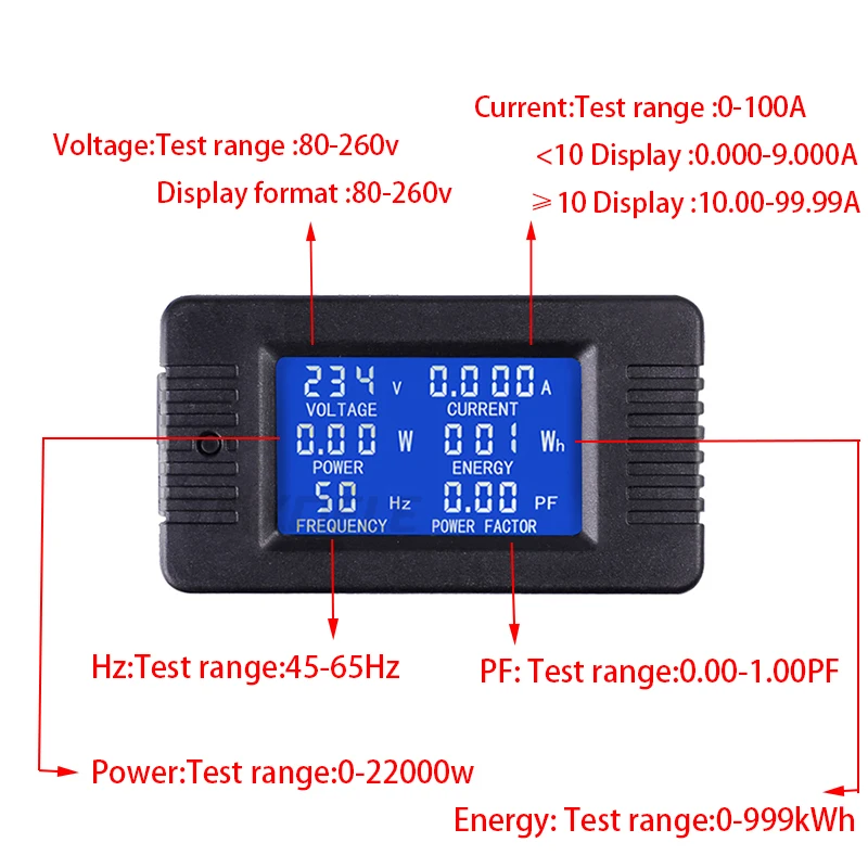 Цифровой измеритель напряжения тока ЖК-Панель Ампер вольт ватт кВтч измеритель коэффициента мощности AC80-260V 100А Вольтметр Амперметр с катушкой CT TX022
