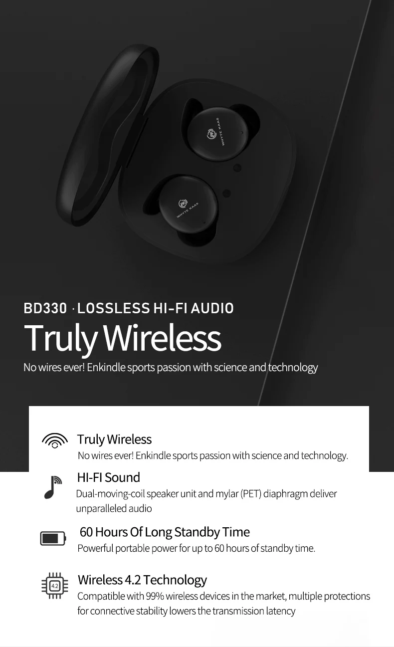 TWS bluetooth наушники BD330 HD время ожидания 60 часов Беспроводные наушники с шумоподавлением для игр redmi airdots для телефонов