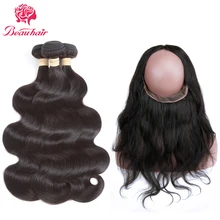 Beau Hair Brazilian Body Wave 3 Bundles With 360 Lace Frontal Deals Natural Color Non-Remy Human Hair Weaving With Closure Deals