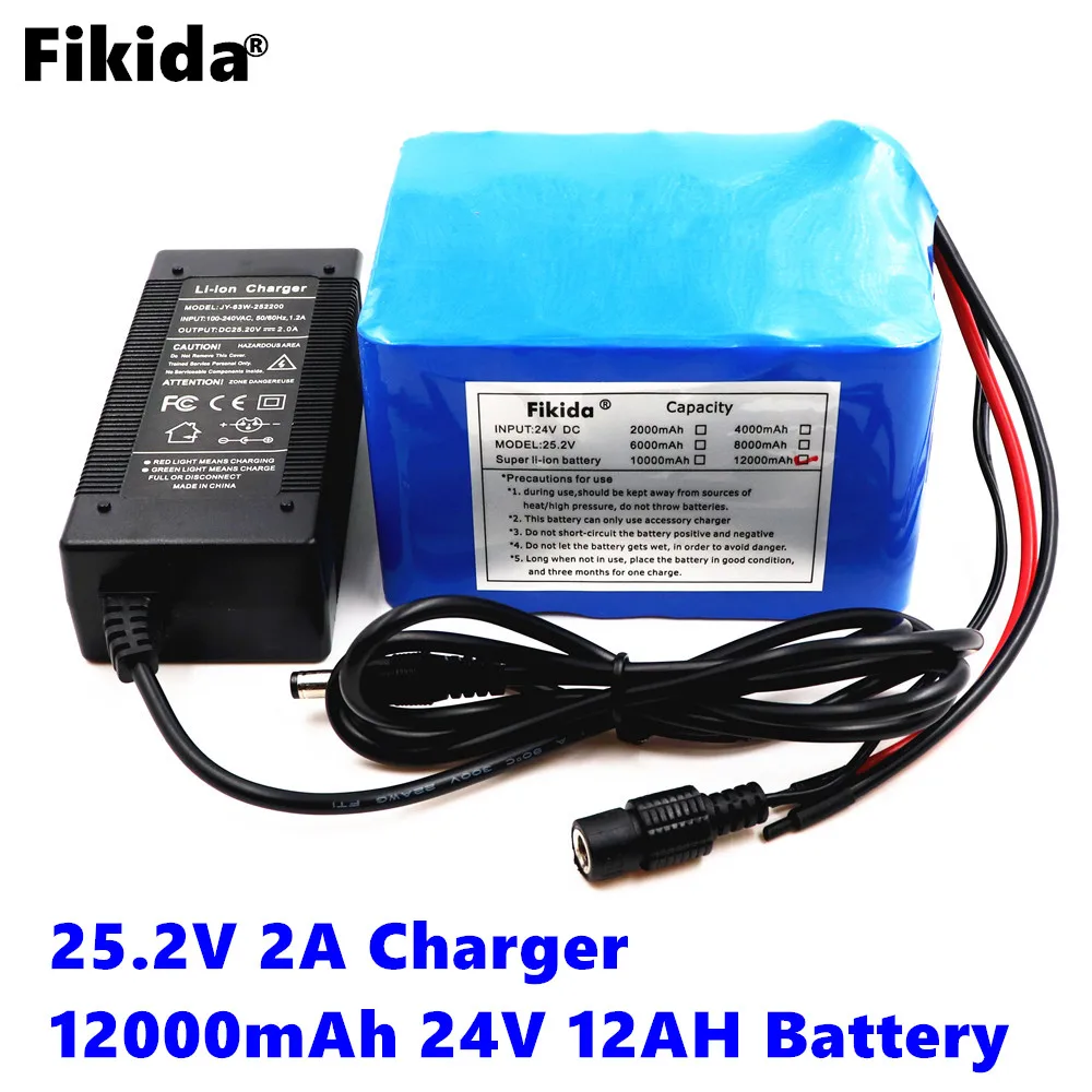 Fikida 24v 12ah 6S6P литиевая батарея 25,2 V 12000mAh литий-ионная аккумуляторная батарея литиевая батарея для велосипеда, батарейный блок 350w Байк, способный преодолевать Броды 250 Вт Мотор wit