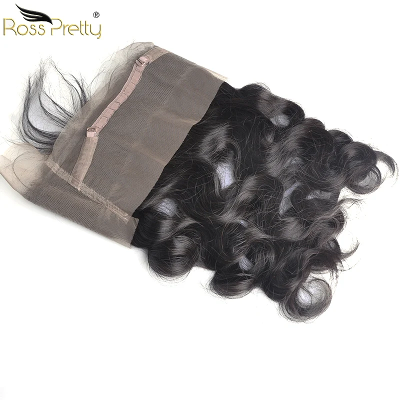 Ross Pretty Remy Brazilian Hair Pre Plucked 360 Lace Frontal Body Wave Natural Black Front Baby Closure | Шиньоны и парики