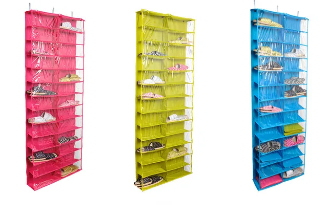 Us 26 91 10 Off Closetware Clear Over The Door Pocket Shoe Organizer Washable Polyester Rack Hanging Storage Bag Best Ers In