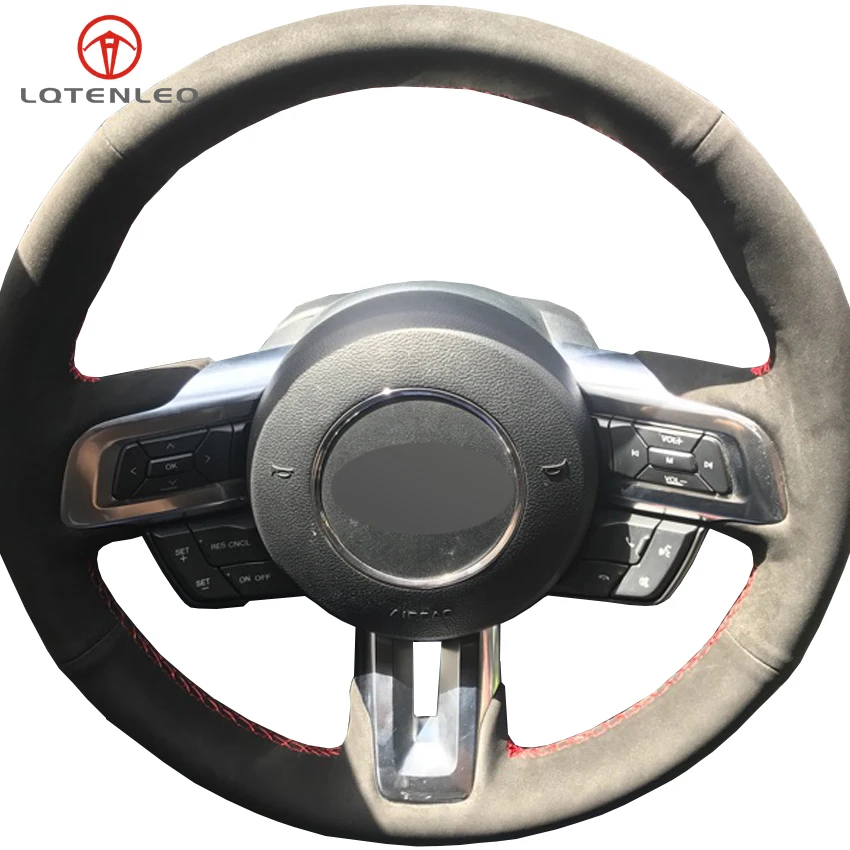 

LQTENLEO Black Suede DIY Hand-stitched Car Steering Wheel Cover For Ford Mustang 2015-2020 Mustang GT GT350R 2015-2020