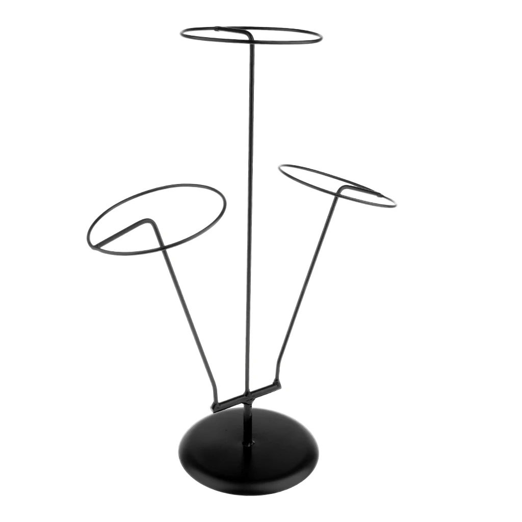 3 Layered Stable Premium Metal Hats Cap Storage Display Holder Scarf Wigs Rack Support Stand Black