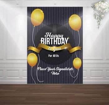 

HUAYI yellow balloons and black stripe happy birthday to you photography backdrop background for birthday party sm-100