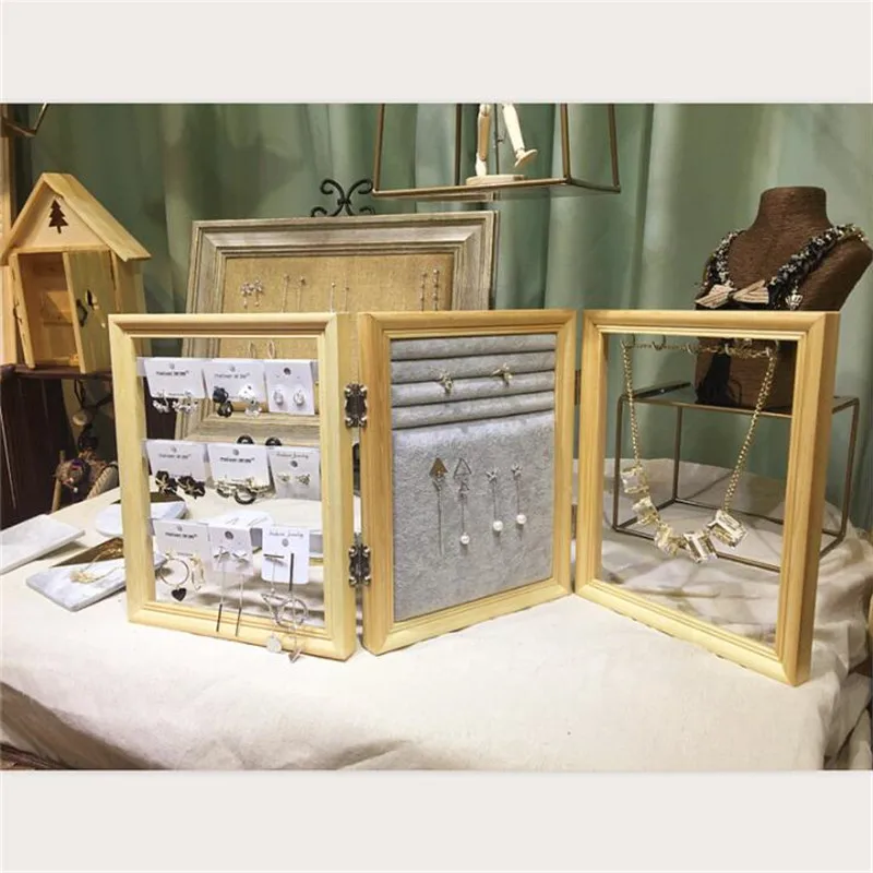 Wooden earrings necklace display storage props, jewelry display shelves