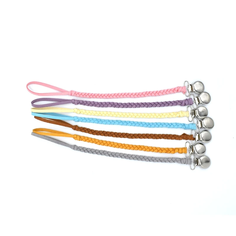 

Baby Infant Braided Faux Leather Pacifier Clips Holder Chain Strap+ Bow Headband W15