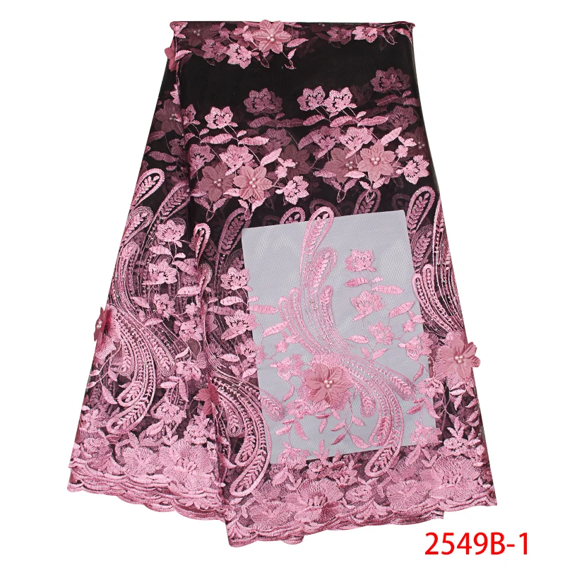 2019 high quality French tulle net lace fabric new style 3D flower African embroidered mesh with beads KS2549B-1 | Аксессуары для