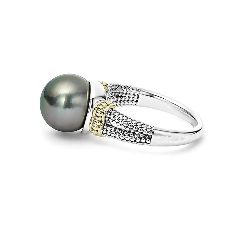 Горячая Распродажа, простые Стильные Кольца из серебра S925 пробы, серое кольцо с искусственным жемчугом для женщин, обручальные ювелирные изделия, подарки