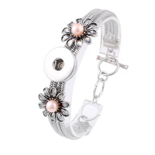 Новая мода защелками Браслеты& браслеты цветок имитация жемчуга подходит 18/20 мм Ювелирная Кнопка браслет для Для женщин Xinnver ZE062