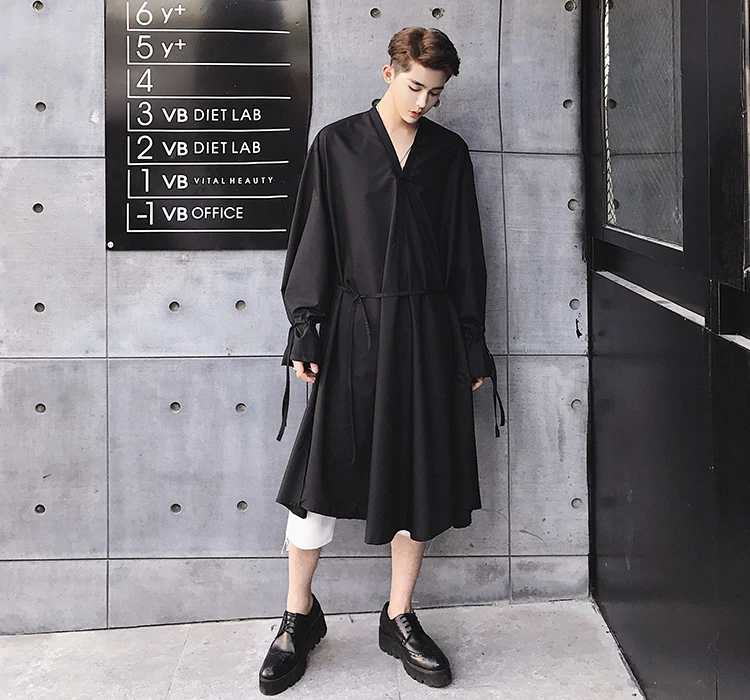 Harajuku модная негабаритная уникальная дизайнерская блуза с v-образным вырезом удлиненная Мужская рубашка Стильные мужские рубашки с длинным рукавом мужские рубашки