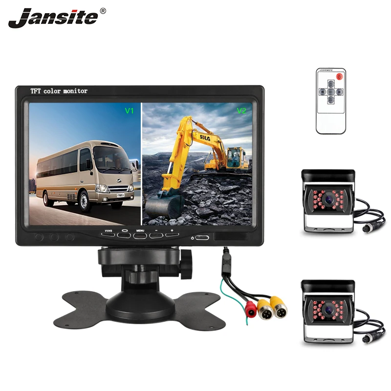 

Jansite 7 Inch Car Camera Reversing Display 2 Split Screen Aviation Head Remote Control 12-24V Waterproof Construction Vehicle