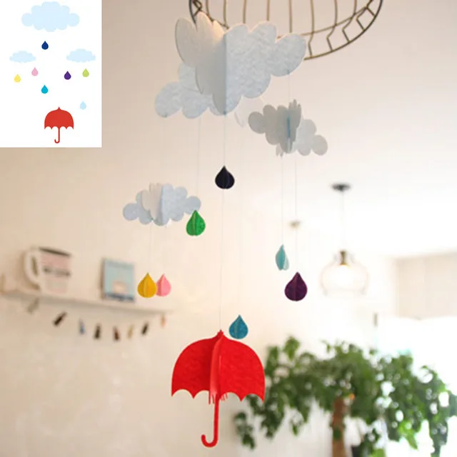 Cloud Rain Unbrella Felt Decoration Ornaments Baby Room Deco Flag DIY Home Birthday Kindergarten Classroom Cute