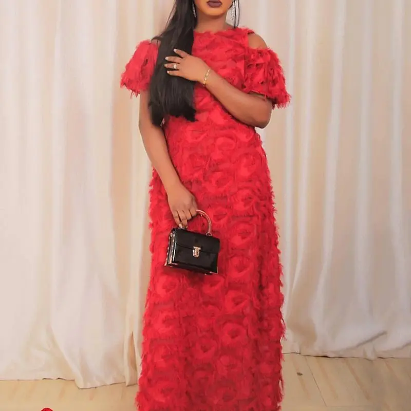 

Sexy Red Elegant African Plus Size Party Autumn Women Long Dresses Off Shoulder Hollow Yellow Chic Female Fashion Maxi Dress