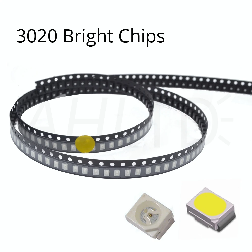 Ahltd Wholesale 500pcs 3020 White Ultra Bright Chip 800-1000LM 100,000hrs 6000~6500K Surface Mount SMT LED Light Emitting Diode Lamp