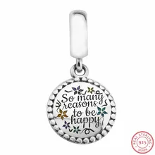925 стерлингового серебра 'так много причин быть счастливым' Кулон талисман из бусин ручной работы Fit PANDORA Подвески для женщин Изготовление ювелирных изделий из драгоценных камней FL663