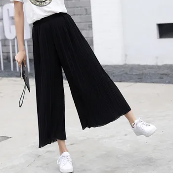 

Women Chiffon Loose Pants High Waist Ruffled Hem Thin Pleated Trumpet Casual Trousers FS99
