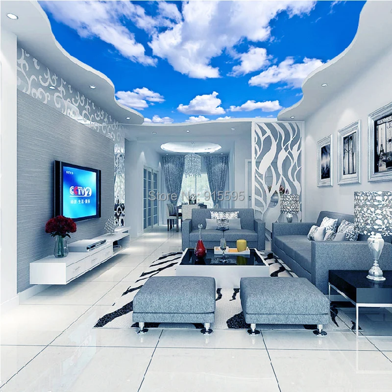 Пользовательские потолочные обои голубое небо и белые фрески с изображением облаков для гостиной спальни потолок фон Настенная роспись обои