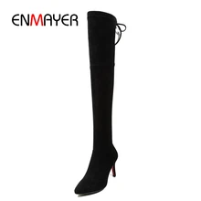 ENMAYER Women Sock Boots 2018 New Stretch Fabric Shoes Slip On Over the Knee Boots Women Pumps Stiletto Boots For Womens ZYL860 цена ENMAYER Women Sock Boots 2018 New Stretch Fabric Shoes Slip On Over the Knee Boots Women Pumps Stiletto Boots For Womens ZYL860 цены онлайн
