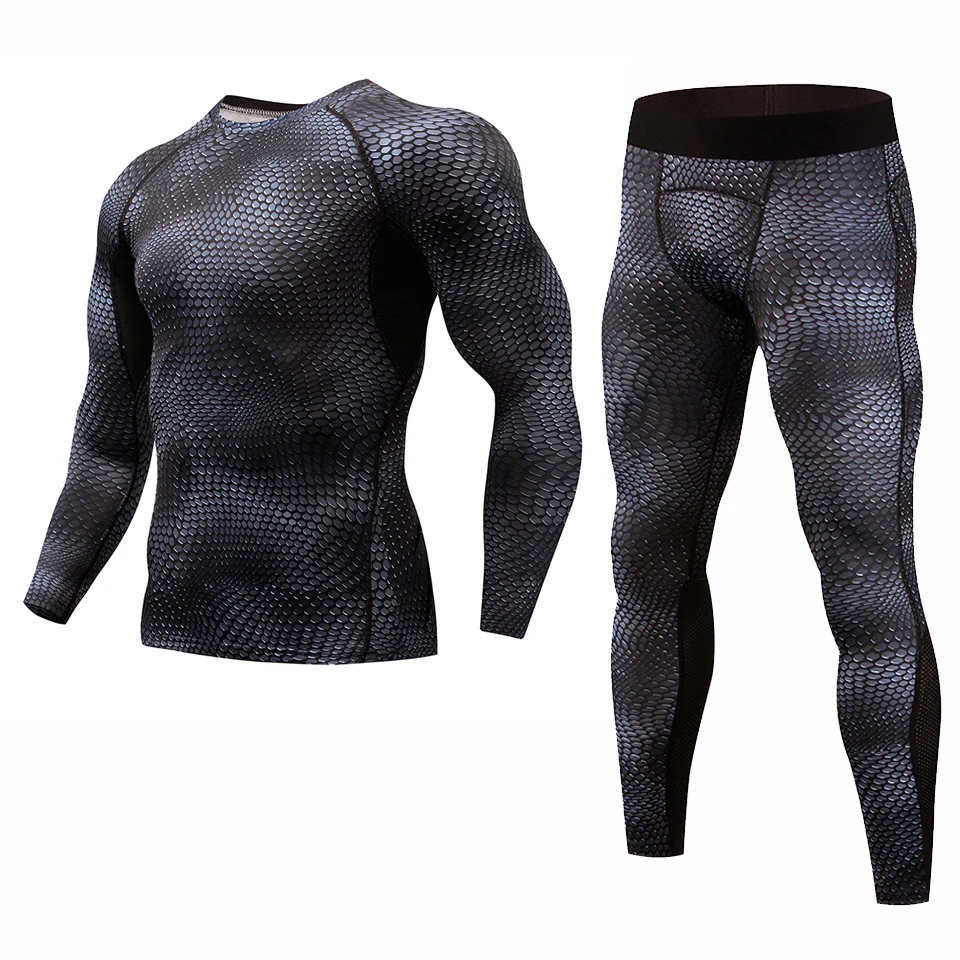 

Snake skin Sport suit men fitness clothing Tight compression sport clothes men Jogger Running Sets Quick Dry gym clothing men