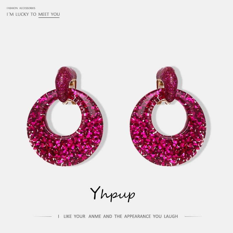 

Yhpup Shiny Hollow Round Resin Big Dangle Earrings Unique Trendy Statement Drop Earring For Women Fashion Jewelry Wedding Party