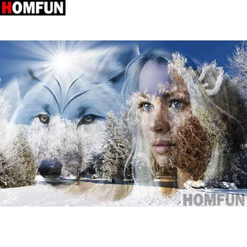 

HOMFUN Full Square/Round Drill 5D DIY Diamond Painting "Beautiful wolf" Embroidery Cross Stitch 5D Home Decor Gift A17013