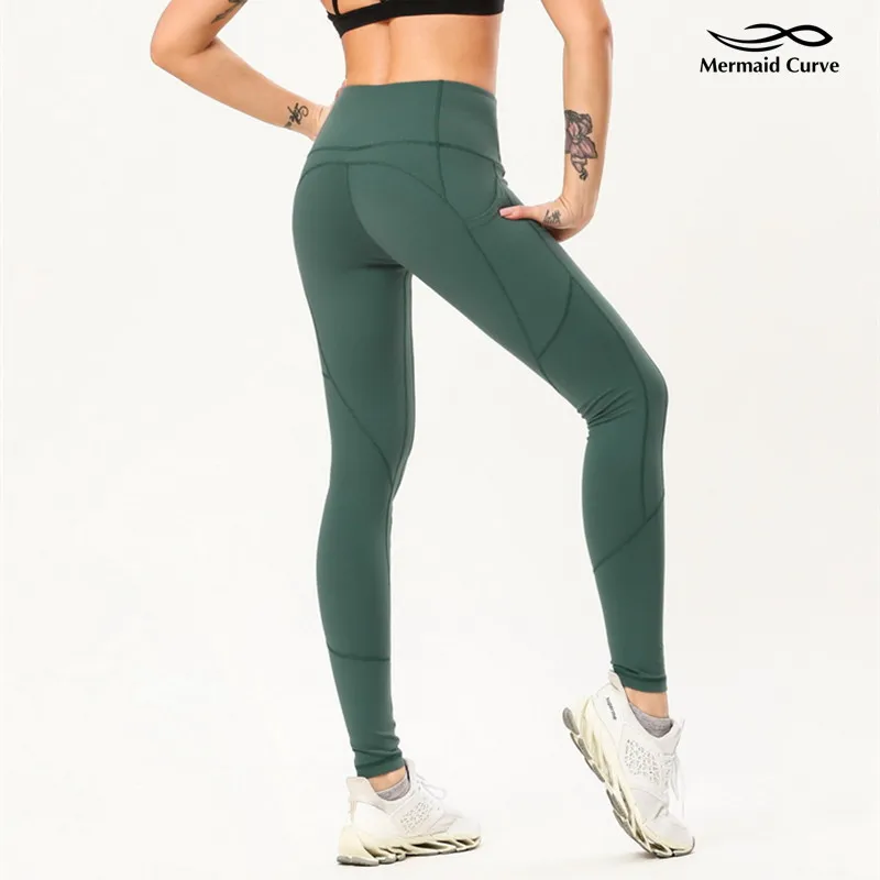 

Mermaid Curve Side Pocket Women Leggings Sexy High Waist Gym Fitness Leggings Rich Elasticity Tight Running Yoga Pants Fast Dry