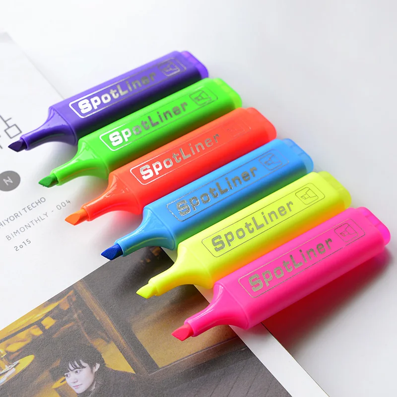 6 pcs/Lot Color spotliner Highlighter pen marker 1 5mm Oblique liner