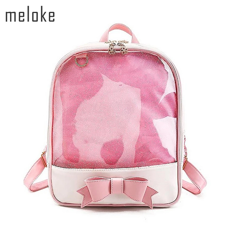 Download Meloke 2019 new Candy Color travel bags Flower Women Clear Daily Backpack Girls School Bag PVC ...