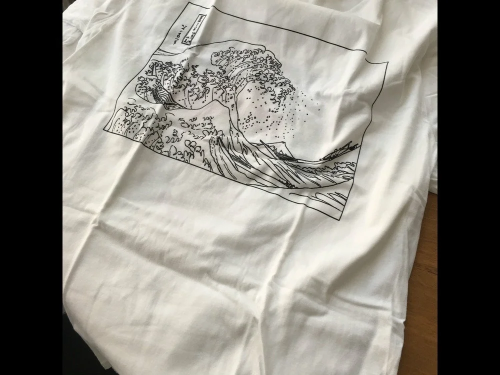 Модная футболка HJN унисекс в винтажном стиле, модная футболка Hokusai с волнистым контуром, Tumblr, гранж, белая футболка с графическим рисунком, милые летние топы