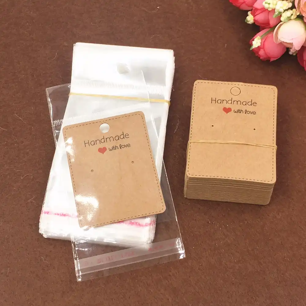200pcs Kraft Earring Cards Opp Bags Paper Jewelry Brown Handmade Displays Fashion Love Gift Earcard 200pcs Kraft Earring Cards Opp Bags Paper Jewelry Brown Handmade Displays Fashion Love Gift Earcard