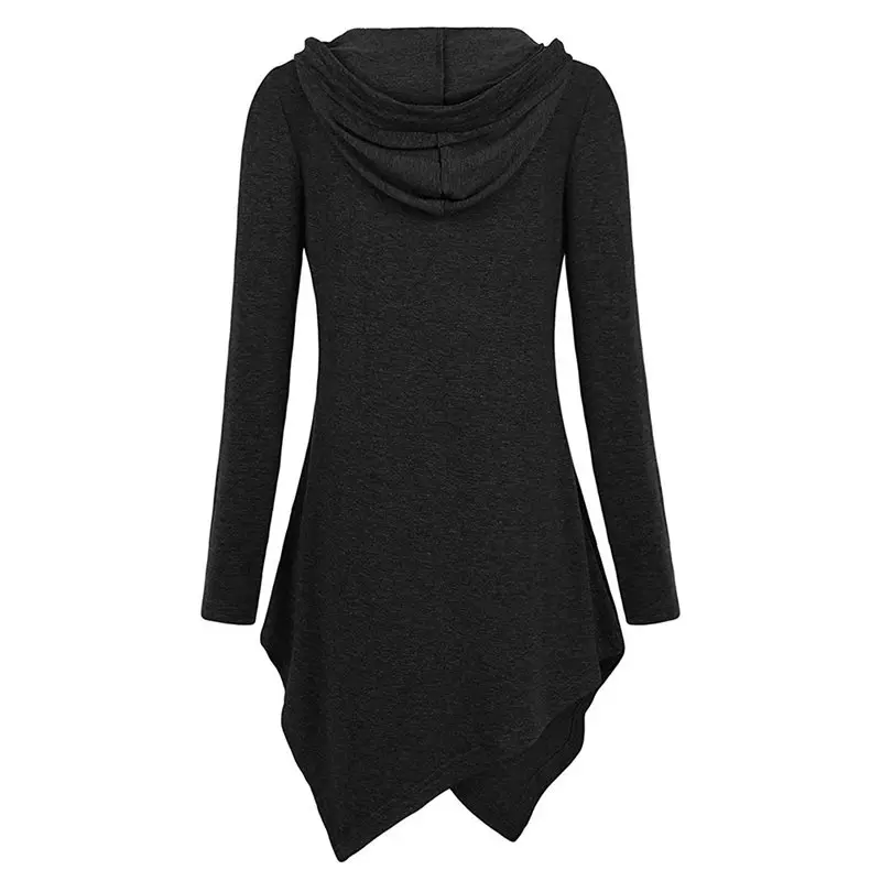  Fall 2019 Casual Plus Size Black Gothic Streetwear Women Hoodies Loose Hooded Plain Asymmetric Tops