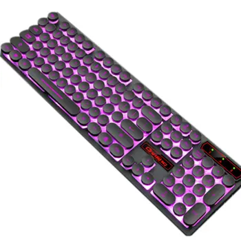 

Retro Round Key Button Gaming Keyboard USB Wired 104 Keys Waterproof Anti-ghosting Keyboard