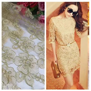 

Fashion golden bone line lace fabric, fashion women's dress fabrics CA53
