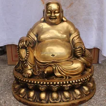 1" Огромный Китайский Бронзовый Happy Смех Будды Майтреи Держите Посадочного Базы Статуя