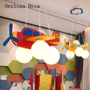 

Creative Cartoon Colorful Solid Wood Aircraft Chandelier Boys and Girls Bedroom Children's Room Lamp LED Decorative Chandelier
