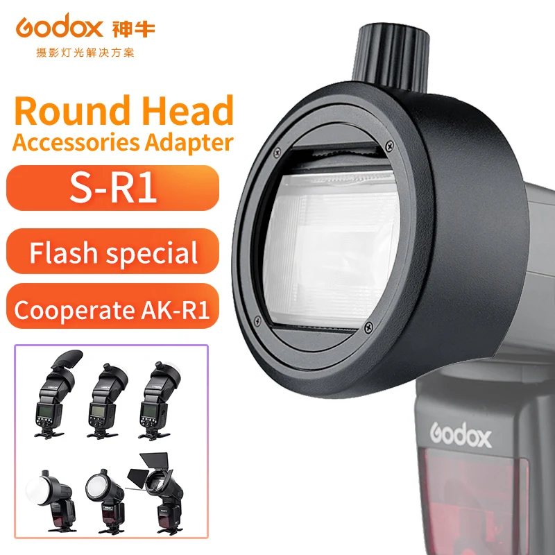 Godox AK-R1 Round Head Accessories with Godox S-R1 Adapter for Godox V860II V850II TT685 TT600 and Other Brand Camera Flashes