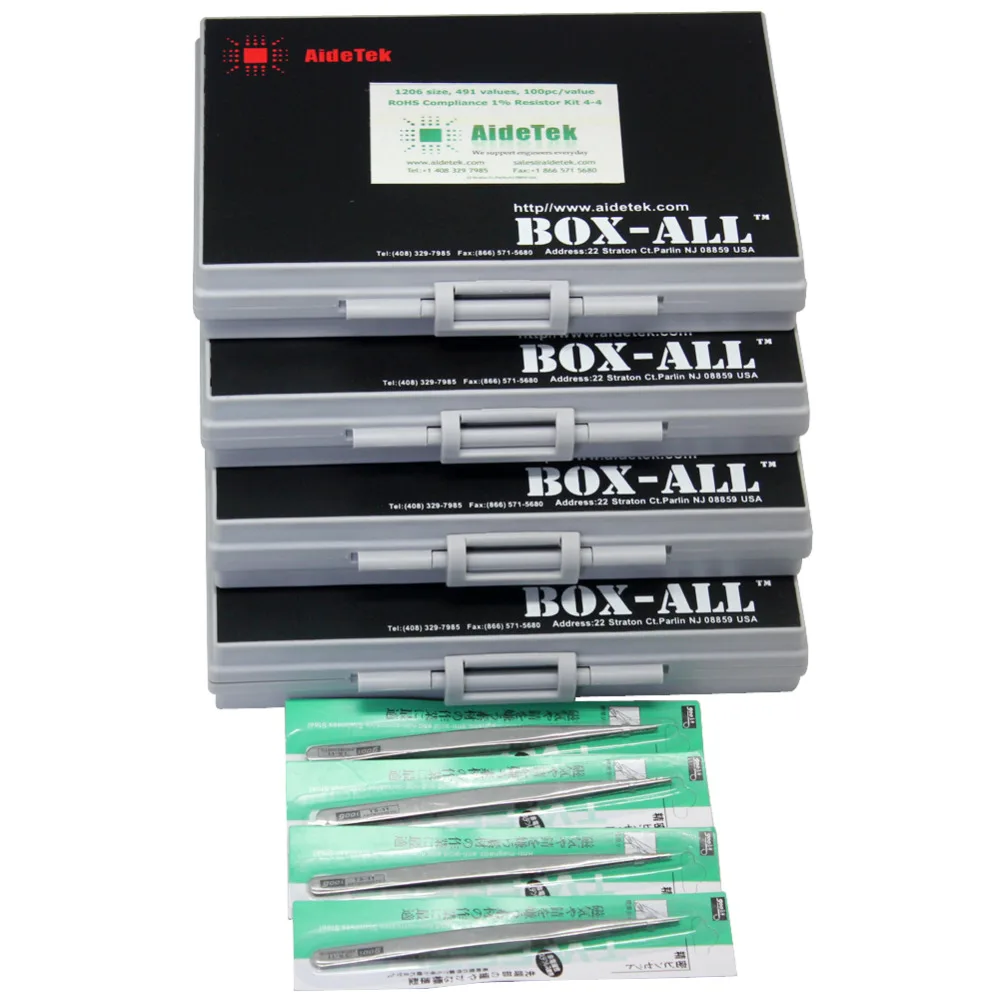 AideTek 1206 Chip Resistor Kits E96 Series 1% RoHS 491V x 100pcs Distributed 4 BOX-ALL plastic part box lables R12E96100 AideTek 1206 Chip Resistor Kits E96 Series 1% RoHS 491V x 100pcs Distributed 4 BOX-ALL plastic part box lables R12E96100