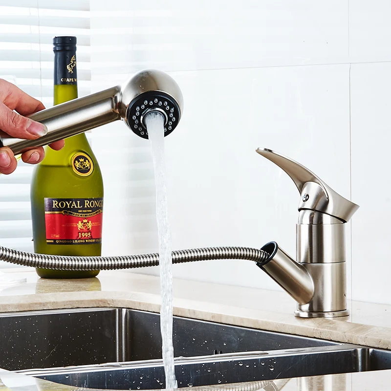 Fapully Pull Out Kitchen Faucet 360 Degree Swivel Water-Saving Spray Kitchen Water Mixer Tap Vessel Vanity Sink Faucet 165-33N