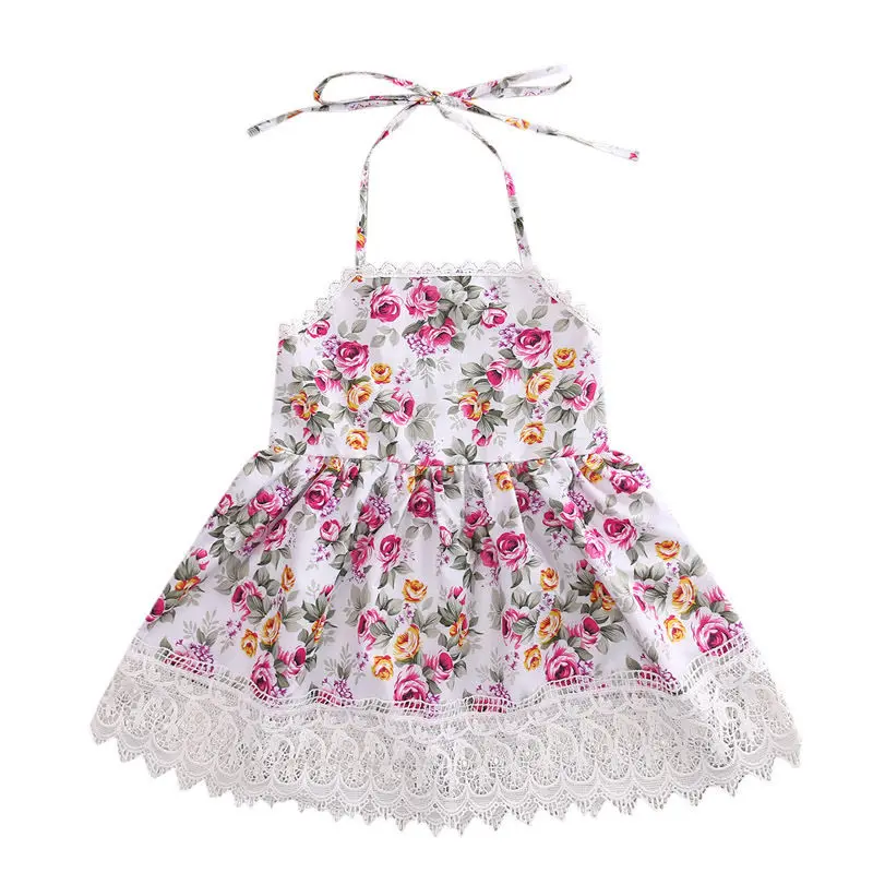 

2017 Cute Princess Girls Floral Summer Dress Toddler Kids Baby Girl Sleeveless Backless Lace Party Dresses Sundress Clothes 1-6Y