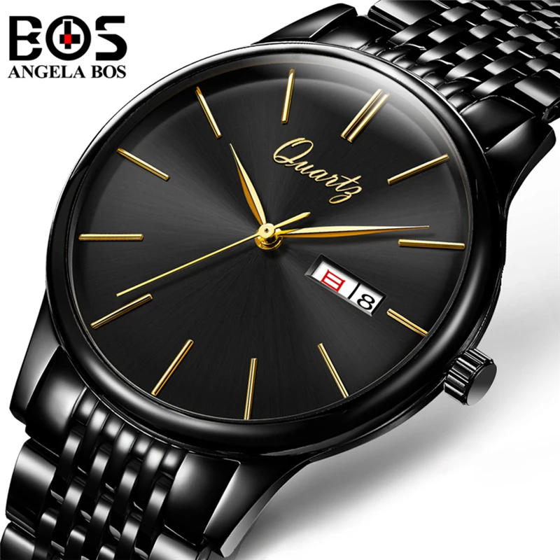 ANGELA BOS Ultra Thin Dial Watch Mens Watches Top Brand Luxury Business