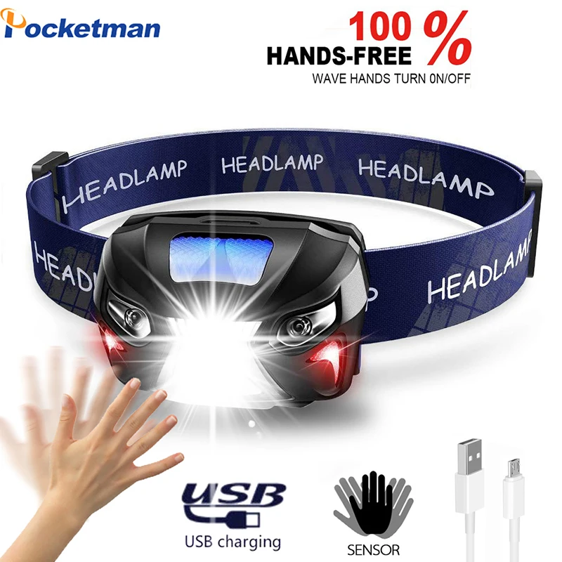 

10000Lm Powerful Headlamp Rechargeable LED Torch Light Body Motion Sensor Head Flashlight Camping Lamp With USB