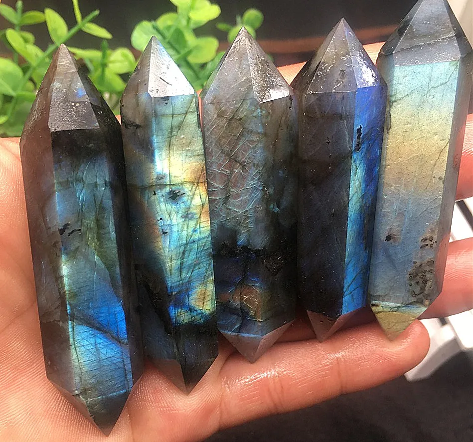 

5PCS 223G natural beautiful quartz crystal labrador stone crystal bar point healing