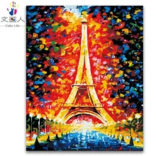 Красочная башня Парижа ночной вид живопись по номерам для гостиной Декор Раскраска по номерам уличный пейзаж стены искусства