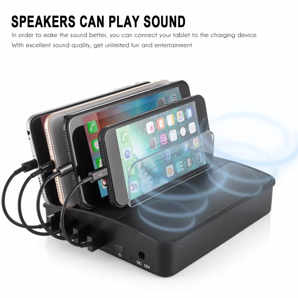 

Multifunctional 4 Ports USB Charger Bluetooth Speaker Charging Station Power Adapter Smart Music Player Support AUX-IN