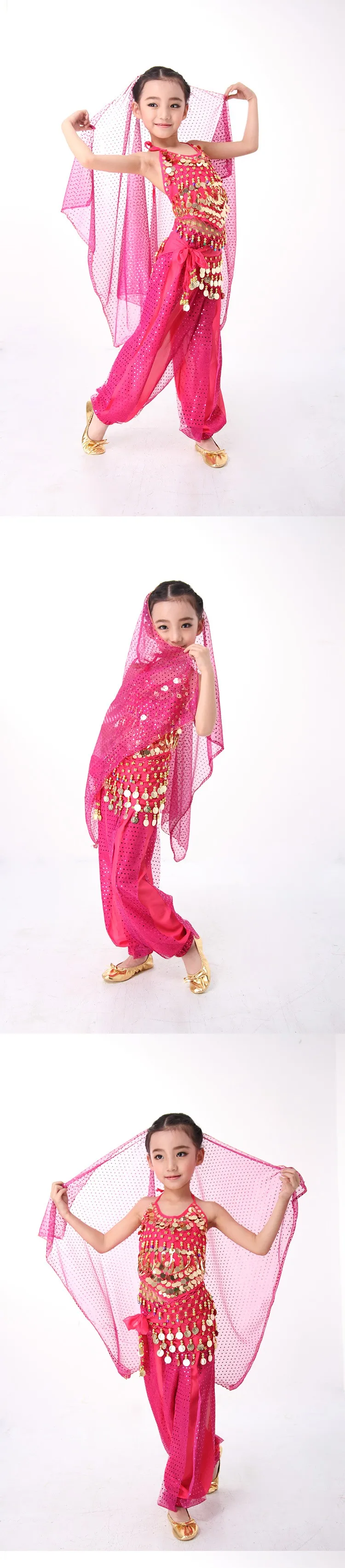 Костюм для танца живота, топ, штаны с шарфом, ручная работа, детский Болливуд, индийский костюм для танца живота, женская одежда, 3 цвета