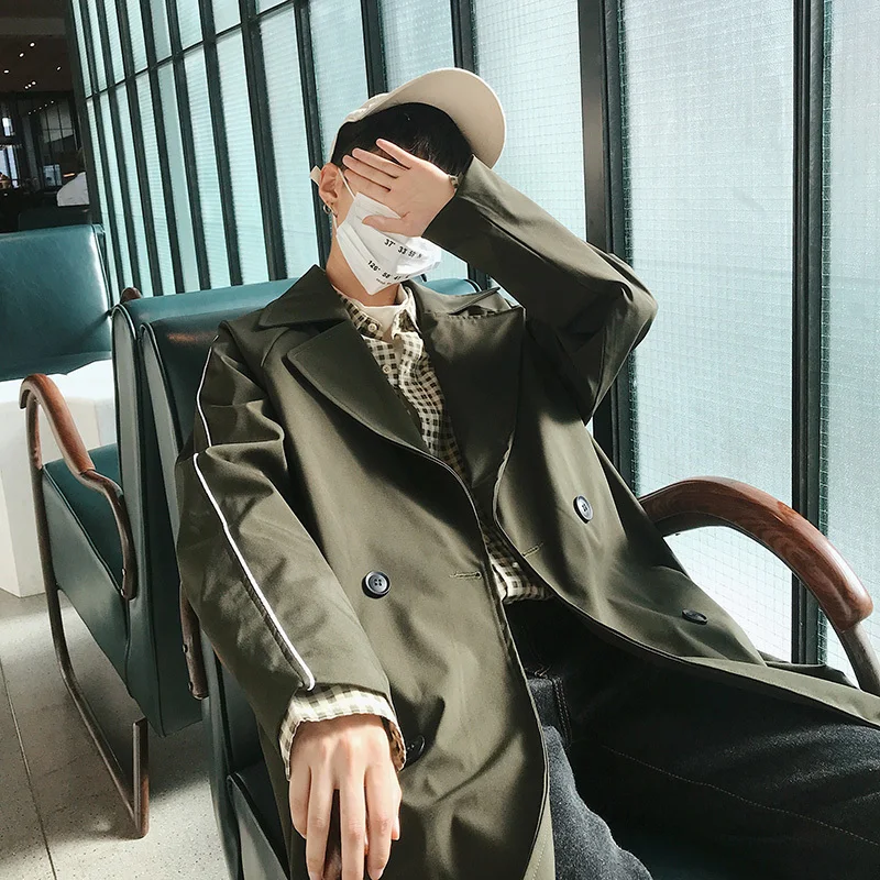 Army Green Весенние Новые Мужские Молодежные японская версия Harajuku стиль пара свободные повседневные длинная куртка ветровки M-пальто XL мужские - Цвет: Army Green