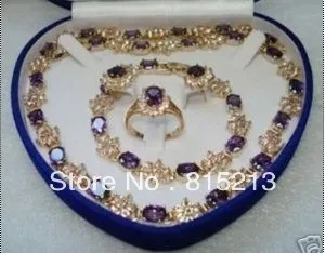 

ddh0437 Purple Topaz necklace bracelet ring Sets With + box