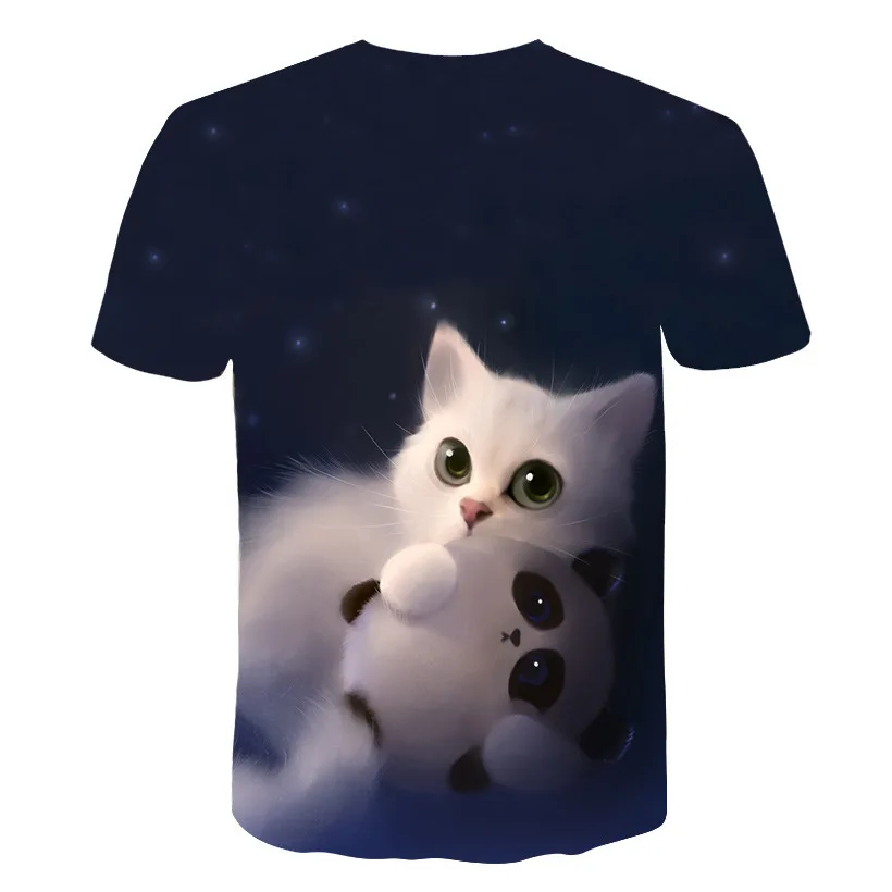 Ночная женская футболка с котом, Женский Топ с коротким рукавом, 3d harajuku, футболки, топ размера плюс футболка с изображением животного, женская футболка, Прямая поставка M-5X